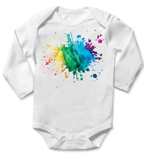 Colorful Rainbow Paint Splatter With Smoke And Fog Long Sleeve Baby One-Piece