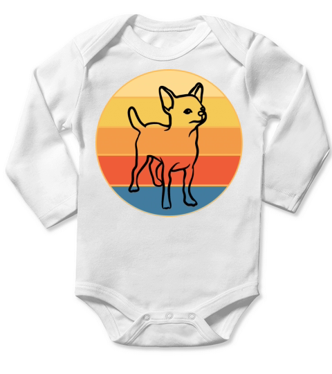 Cute Chihuahua Dog Breed Vintage Retro Sunset Long Sleeve Baby One-Piece