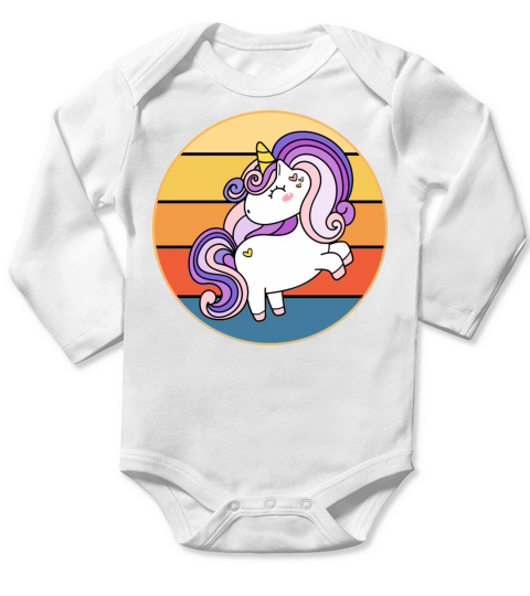 Cute Kawaii Unicorn Retro Sunset Vintage Long Sleeve Baby One-Piece