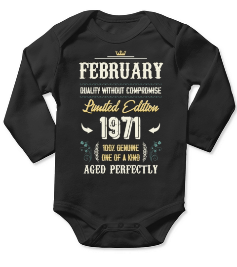 February 1971 Vintage Birthday Present Long Sleeve Baby One-Piece