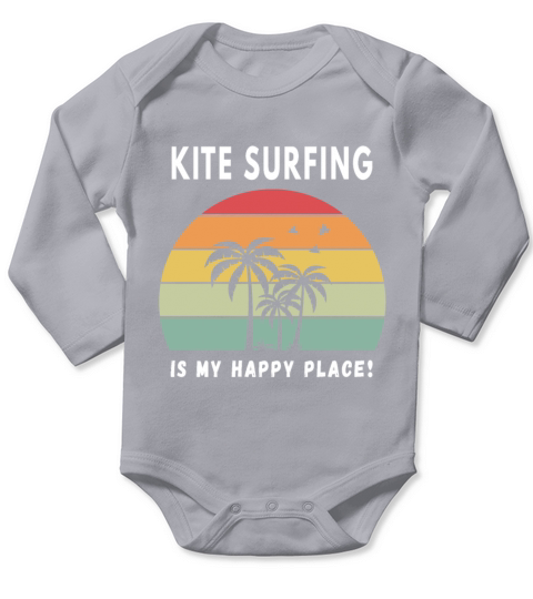 Kitesurfing Is My Happy Place Vintage Retro Sunset Long Sleeve Baby One-Piece