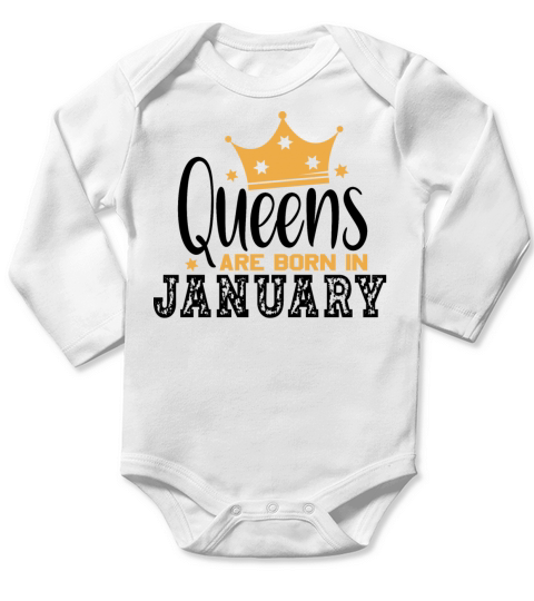 Queens Are Born In January Long Sleeve Baby One-Piece