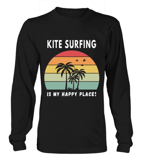 Kitesurfing Is My Happy Place Vintage Retro Sunset Long sleeved Unisex