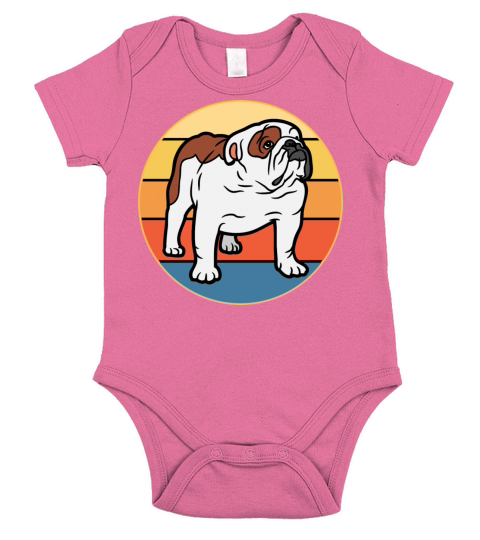 Bulldog Dog Breed Vintage Retro Sunset Short Sleeve Baby One-Piece