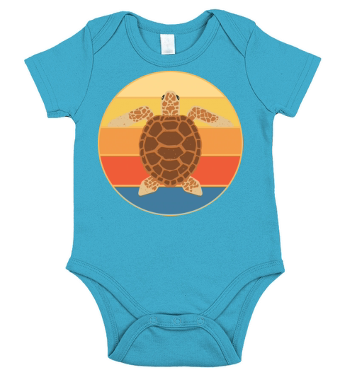 Cute Turtle Vintage Retro Sunset Marine Animal Short Sleeve Baby One-Piece
