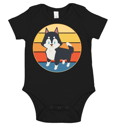 Funny Kawaii Cute Husky Dog Vintage Retro Sunset Short Sleeve Baby One-Piece