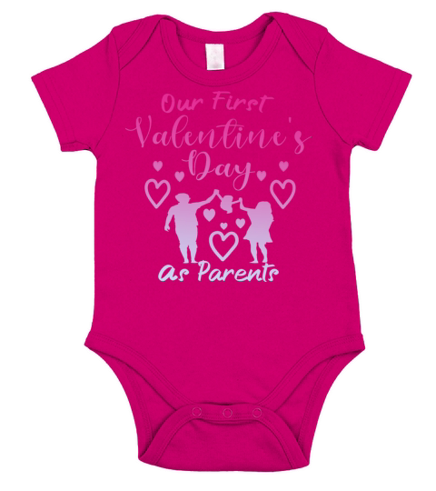 Our First Valentines Day As Parents New Dad Mom Short Sleeve Baby One-Piece