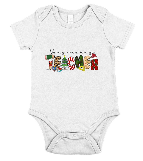 Teacher Christmas Very merry Teacher Short Sleeve Baby One-Piece