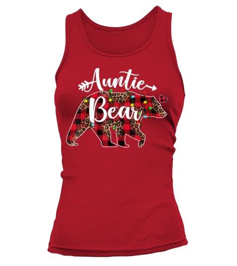 Auntie Bear Red Buffalo Plaid Christmas Pajama Xma Tank top Woman