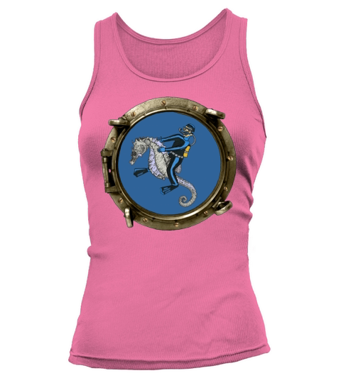 Porthole View of a SCUBA Diver Riding a Seahorse Tank top Woman