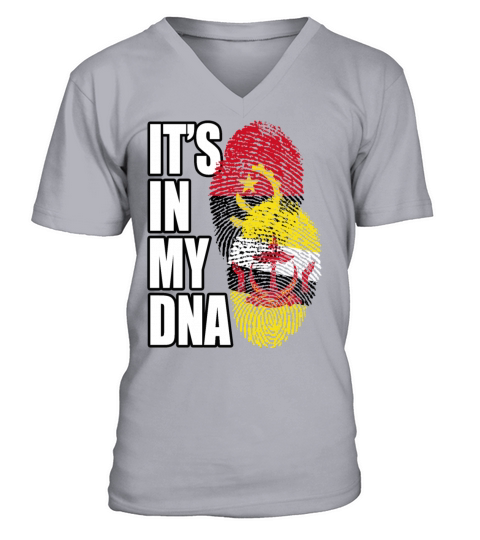 Angolan And Bruneian Mix Heritage DNA Flag V-Neck T-shirt