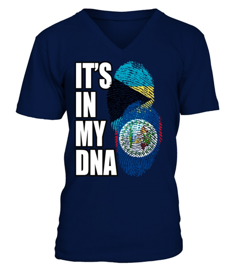 Belizean And Bahamian Mix Heritage DNA Flag V-Neck T-shirt
