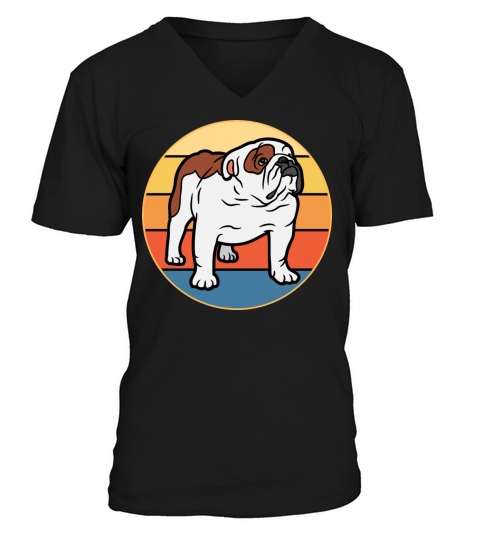 Bulldog Dog Breed Vintage Retro Sunset V-Neck T-shirt