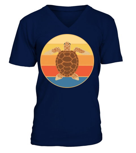 Cute Turtle Vintage Retro Sunset Marine Animal V-Neck T-shirt