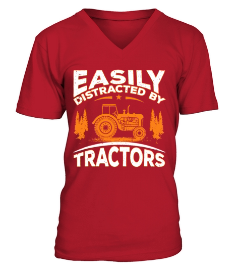 Funny Farming Quote Gift Easily Distracted By Trac V-Neck T-shirt