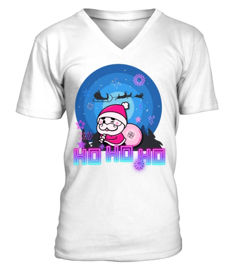 Merry Christmas Neon pink funky Kawaii vintage Santa Claus V-Neck T-shirt