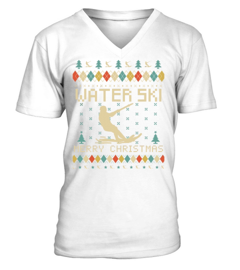 Water Ski Ugly Christmas Vintage Retro V-Neck T-shirt