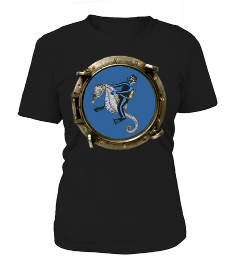 Porthole View of a SCUBA Diver Riding a Seahorse Women's T-Shirt