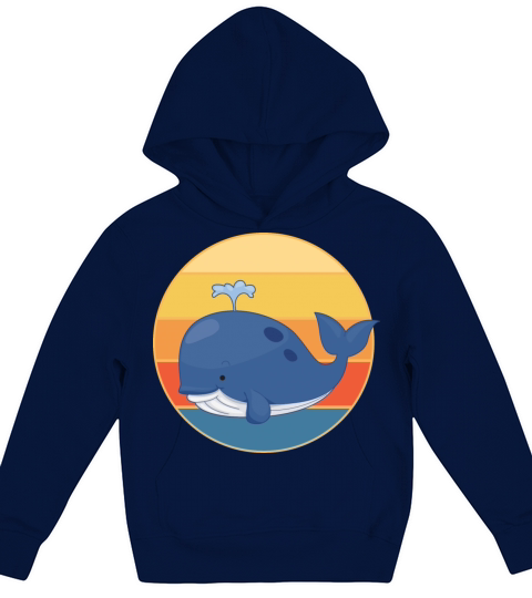 Cute Kawaii Whale Retro Sunset Vintage Ocean Kids Hoodie