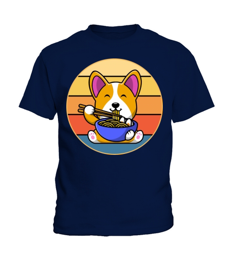 Cute Shiba Inu Eating Ramen Vintage Retro Sunset Kids T-Shirt