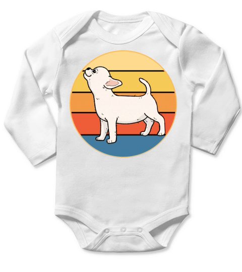 Cute Chihuahua Dog Breed Vintage Retro Sunset Long Sleeve Baby One-Piece