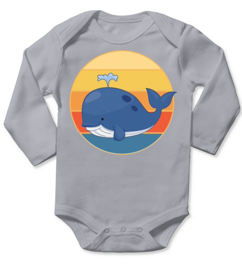 Cute Kawaii Whale Retro Sunset Vintage Ocean Long Sleeve Baby One-Piece