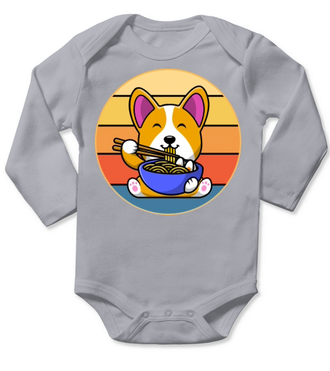 Cute Shiba Inu Eating Ramen Vintage Retro Sunset Long Sleeve Baby One-Piece