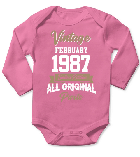 February 1987 Vintage Birthday Present Long Sleeve Baby One-Piece