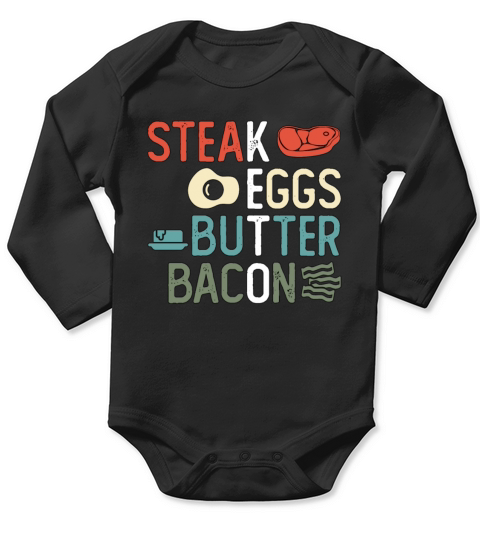 Ketogenic Diet Steak Eggs Butter Bacon Keto Life Long Sleeve Baby One-Piece