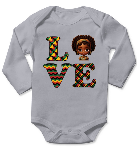 LOVE Black History Month Strong African Girls Long Sleeve Baby One-Piece