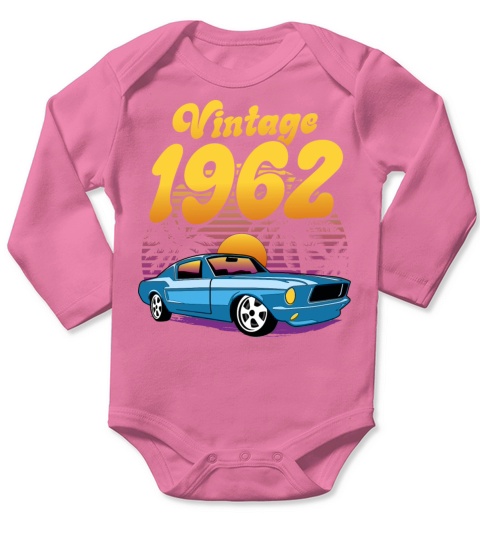 Retro Sunset With Car Vintage 60th Birthday Long Sleeve Baby One-Piece