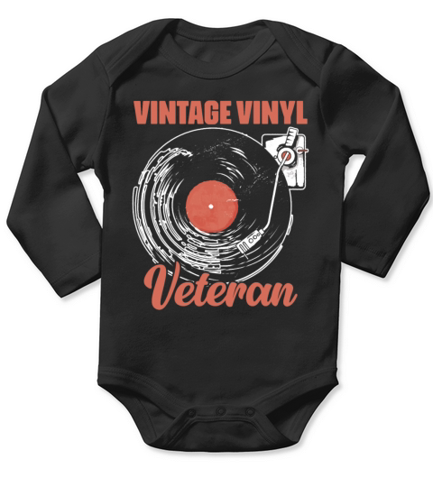 Retro Vintage Vinyl Veteran LP for Music Lover Long Sleeve Baby One-Piece