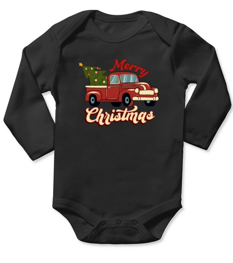 Xmas Merry Christmas Vintage Pickup Truck Long Sleeve Baby One-Piece