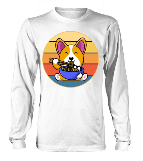 Cute Shiba Inu Eating Ramen Vintage Retro Sunset Long sleeved Unisex