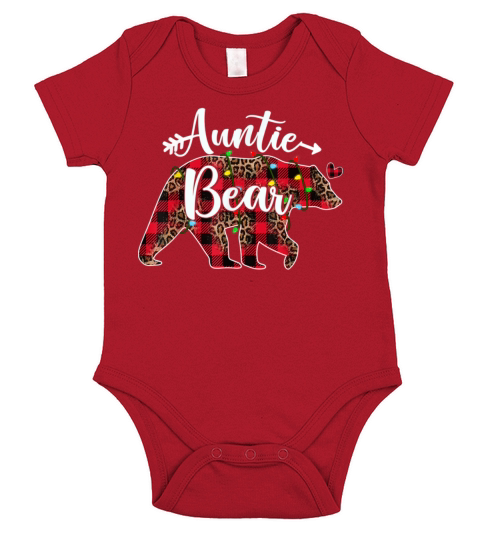 Auntie Bear Red Buffalo Plaid Christmas Pajama Xma Short Sleeve Baby One-Piece