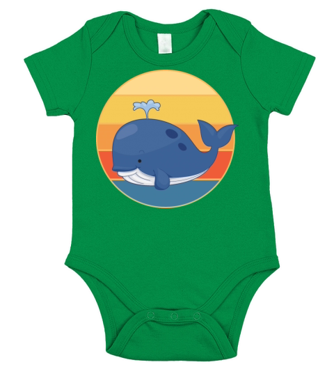 Cute Kawaii Whale Retro Sunset Vintage Ocean Short Sleeve Baby One-Piece