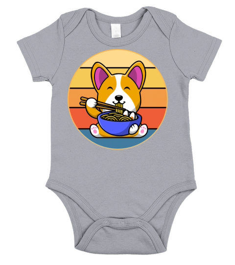 Cute Shiba Inu Eating Ramen Vintage Retro Sunset Short Sleeve Baby One-Piece