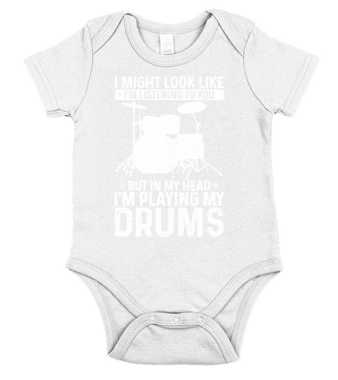 I Might Look Like Im Listening Playing Drums Funn Short Sleeve Baby One-Piece