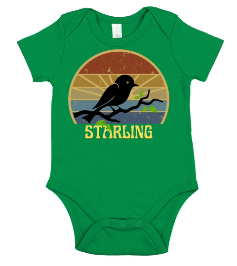 Retro Vintage Starling T Shirt Silhouette Bird 70s Short Sleeve Baby One-Piece