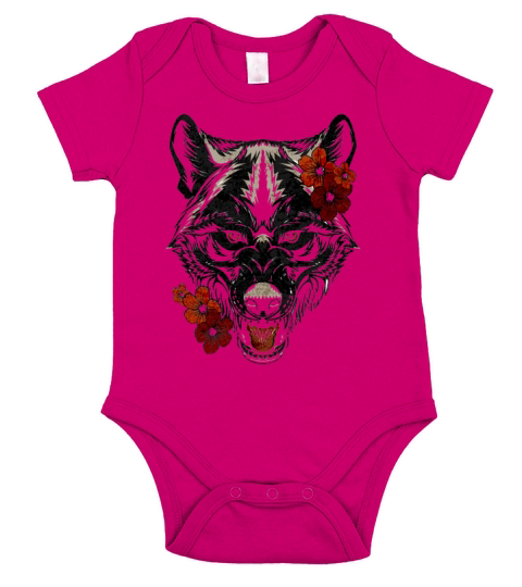 Wolf Flower Tatoo Vintage Short Sleeve Baby One-Piece