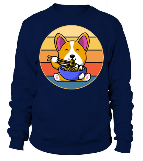 Cute Shiba Inu Eating Ramen Vintage Retro Sunset Sweatshirt Unisex