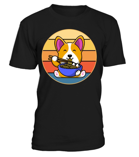 Cute Shiba Inu Eating Ramen Vintage Retro Sunset T-Shirt Unisex