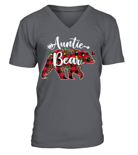 Auntie Bear Red Buffalo Plaid Christmas Pajama Xma V-Neck T-shirt