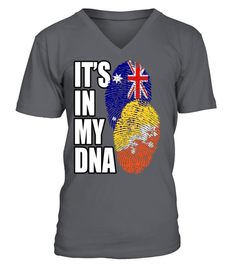 Bhutanese And Australian Mix Heritage DNA Flag V-Neck T-shirt