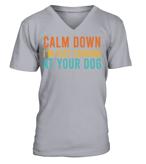 Calm Down Im Just Looking At Your Dog Retro V-Neck T-shirt