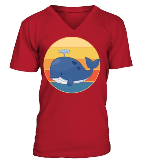 Cute Kawaii Whale Retro Sunset Vintage Ocean V-Neck T-shirt