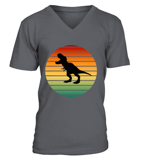 Dinosaur In Retro Vintage Sunset V-Neck T-shirt