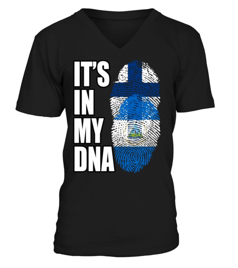 Finland And Nicaraguan Mix Heritage DNA Flag V-Neck T-shirt