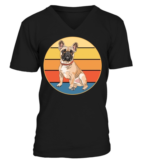 French Bulldog Dog Breed Vintage Retro Sunset V-Neck T-shirt