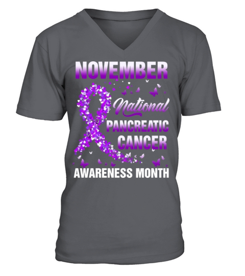 November Purple Ribbon Pancreatic Cancer Awareness V-Neck T-shirt